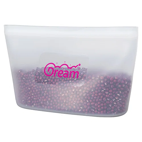 Close-up of FreshKeep pouch seal, custom branded promotional collapsible silicone food pouch detail