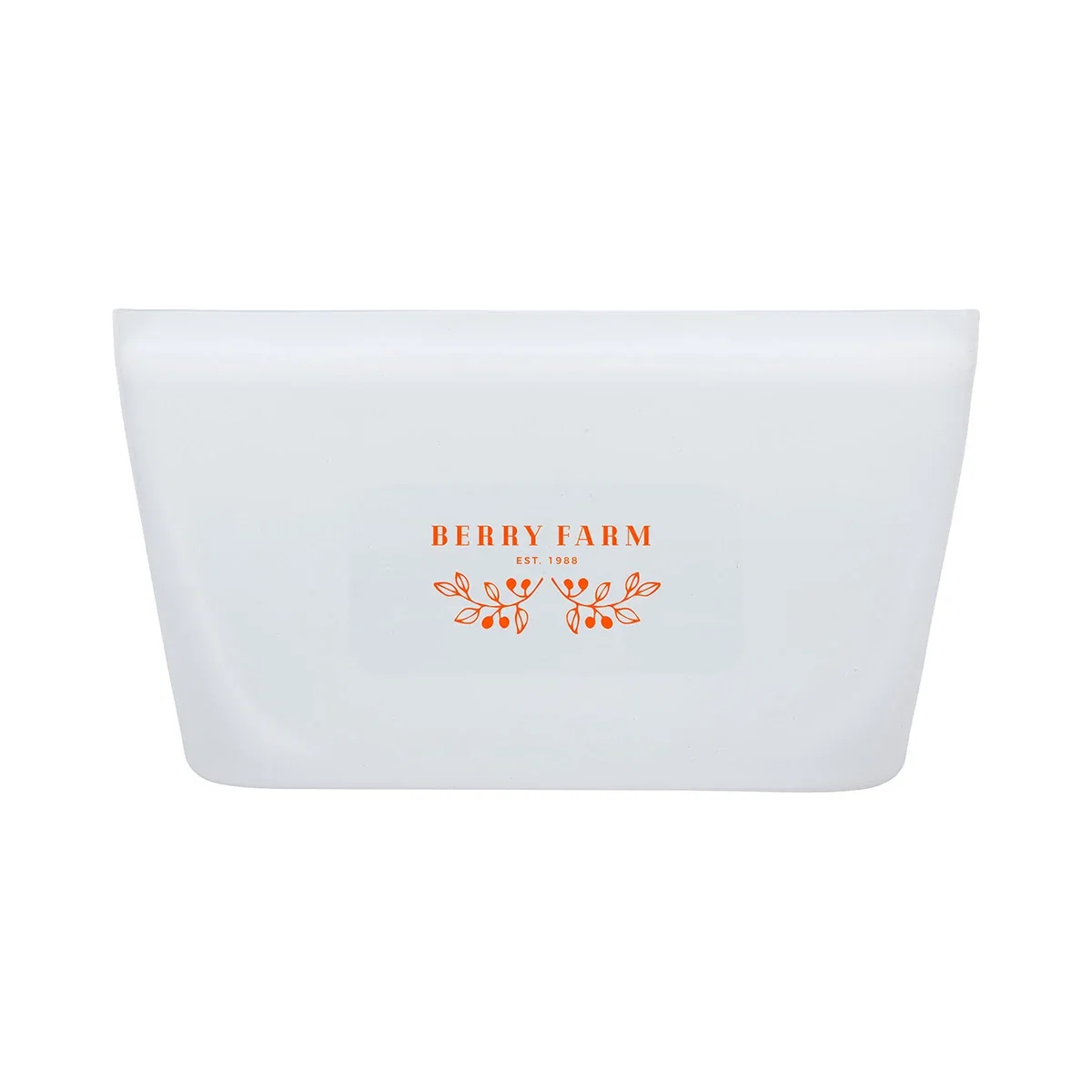 Custom FreshKeep Platinum silicone food storage pouch, front view of the branded pouch, large size