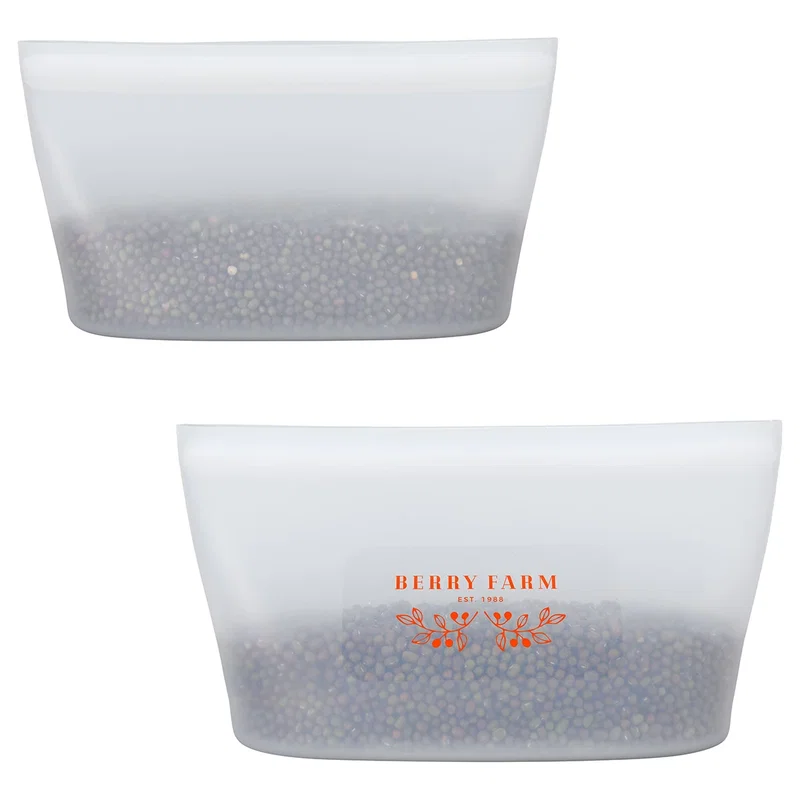 Side profile of the promotional FreshKeep silicone pouch showing the leakproof seal