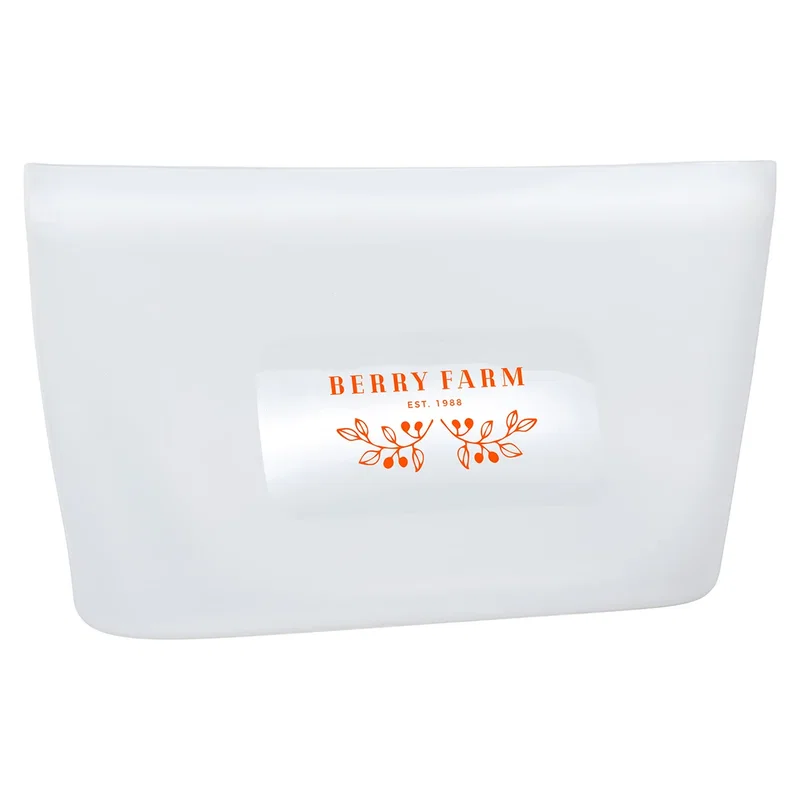 Angled view of the promotional FreshKeep Platinum silicone pouch