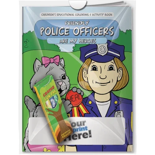 Friendly Police Officers are My Heroes coloring book and 4-crayon Fun Pak combo in poly bag