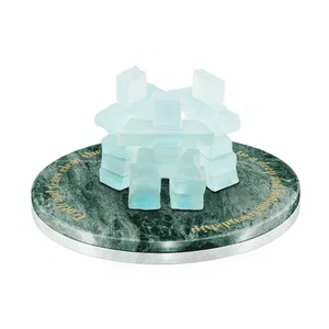 Jade Glass Triple Inukshuk Award on Round Green Marble Base