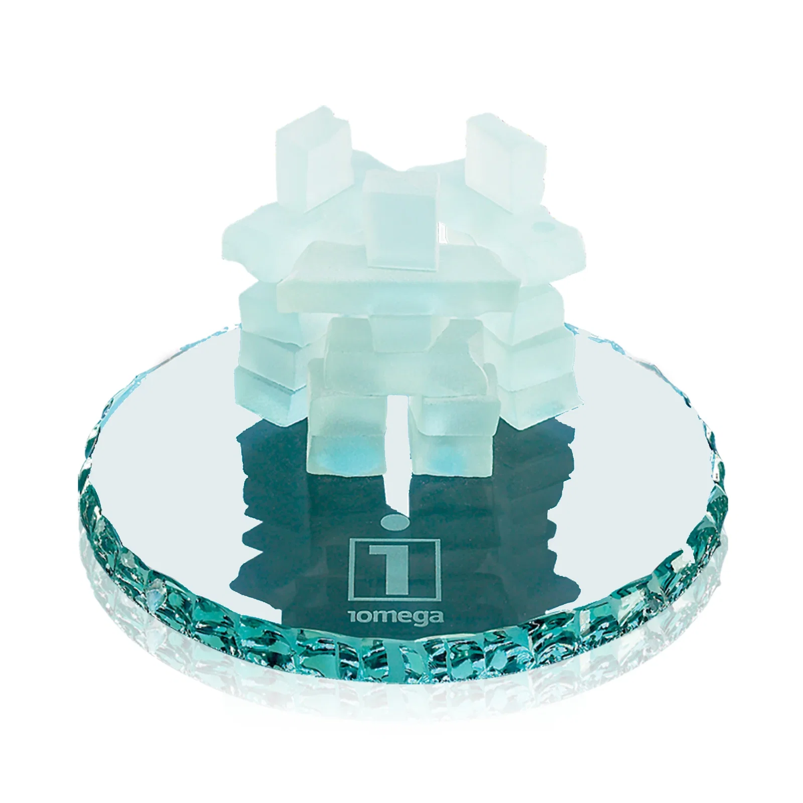 Custom Jade Glass Triple Inukshuk Award on Round Green Marble Base for service anniversary gifts