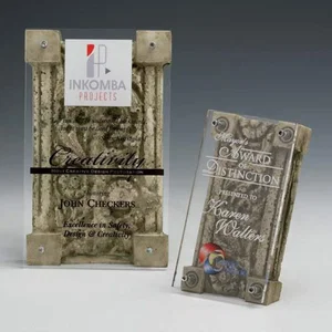 Beveled Acrylic Award on Weathered Architectural Fragment Base