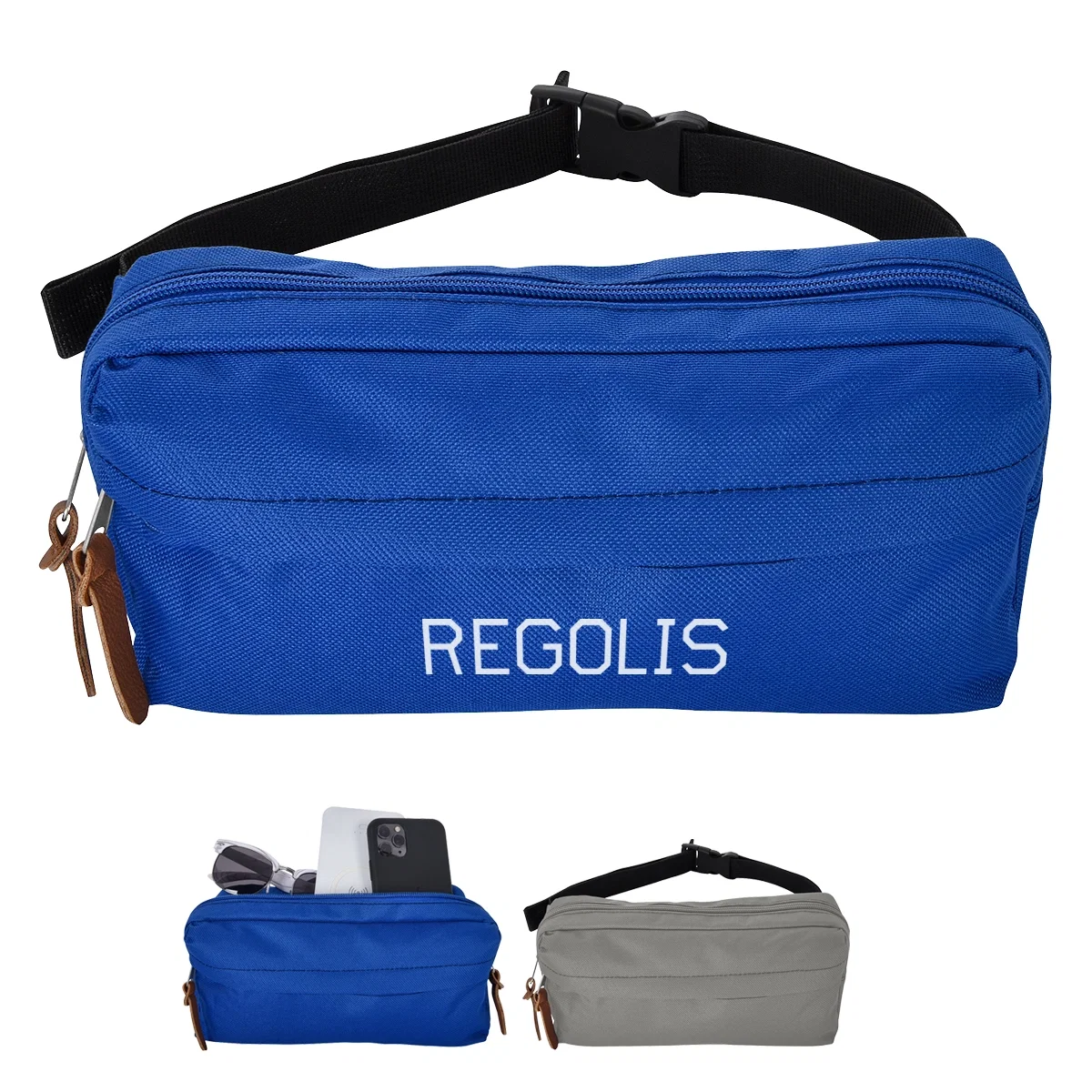 Fanny pack with an adjustable waist strap and front zipper
