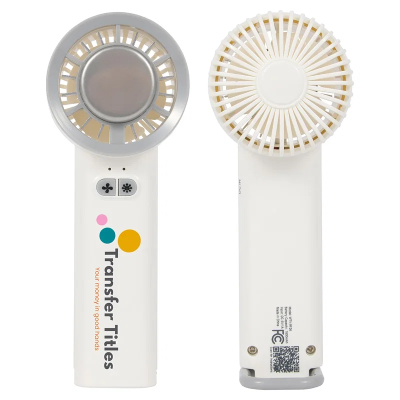 Custom Frosty handheld fan, front view of the branded fan with ice cooling plate