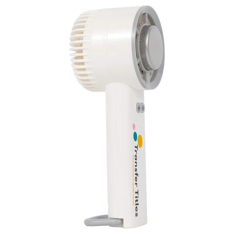 Side profile of the Frosty handheld fan showing its slim handle and control buttons