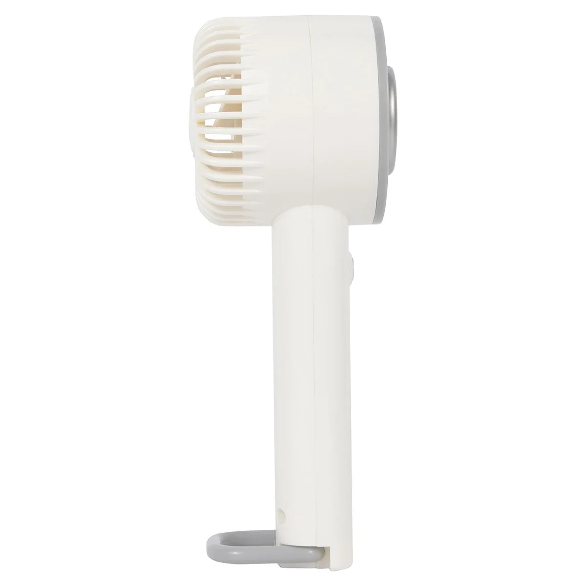 Opposite side profile of the Frosty fan showing the fan head and hanging wrist strap