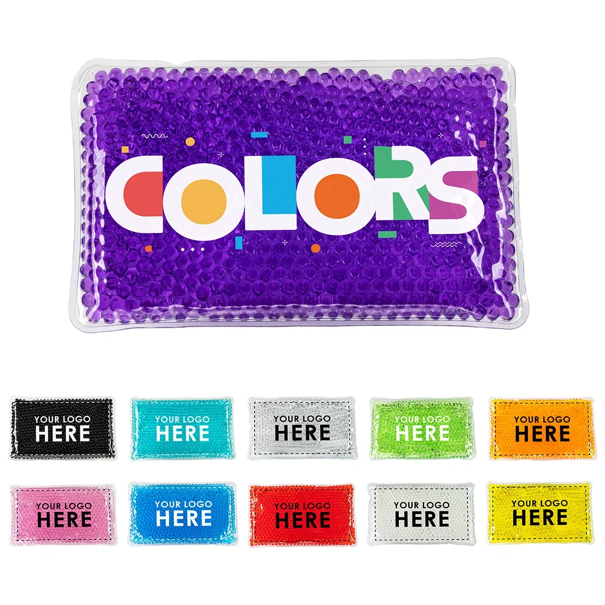 Custom Full-Color Aqua Pearls Hot/Cold Pack, front view of the branded therapy pack
