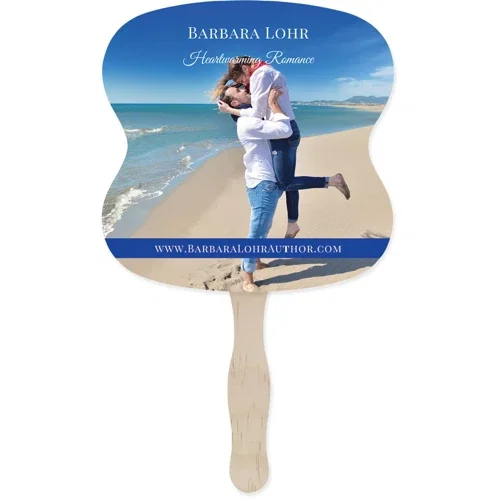 Full-color hand fan, arrow shape with custom logo print