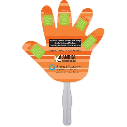 Full-color hand fan, house shape with branded artwork and handle