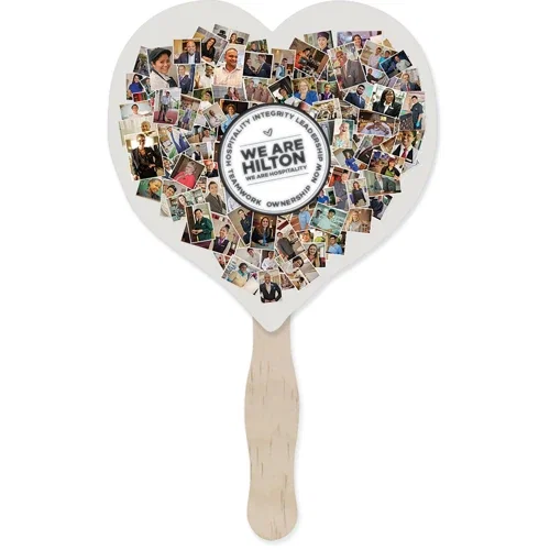 Full-color digitally printed hand fan, leaf shape UV-coated fan