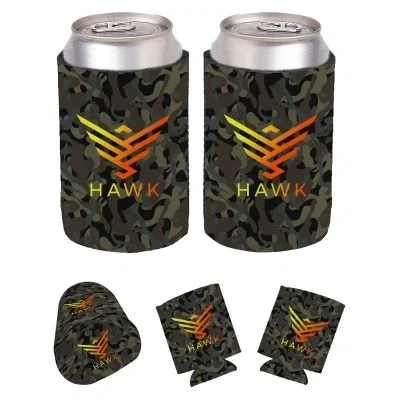 Can cooler printed in a marshland camo pattern