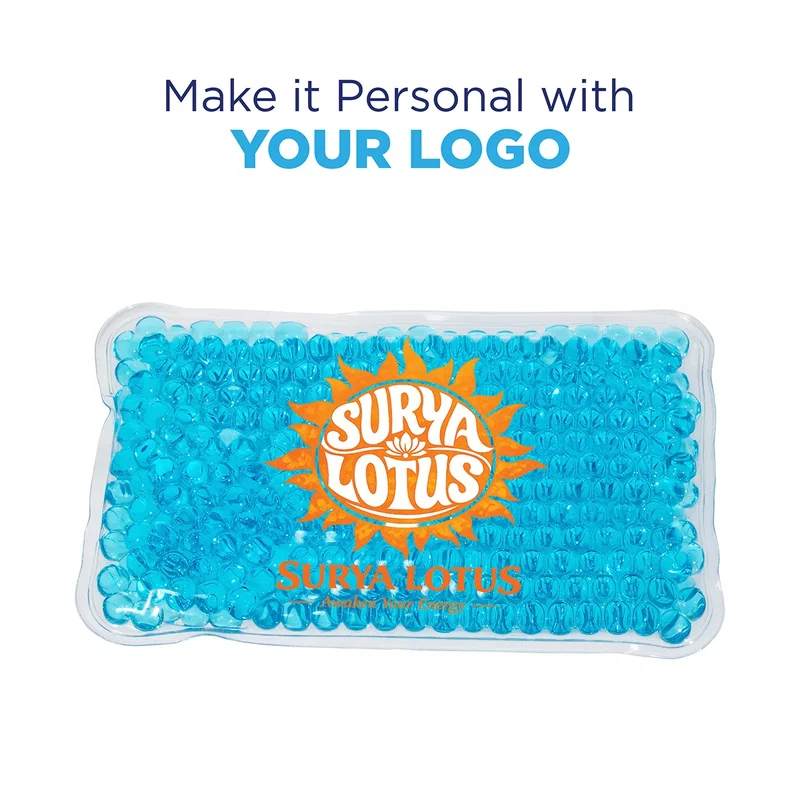 Full Color Mini Aqua Pearls Hot/Cold Pack chilling in a freezer, promotional cold pack lifestyle shot