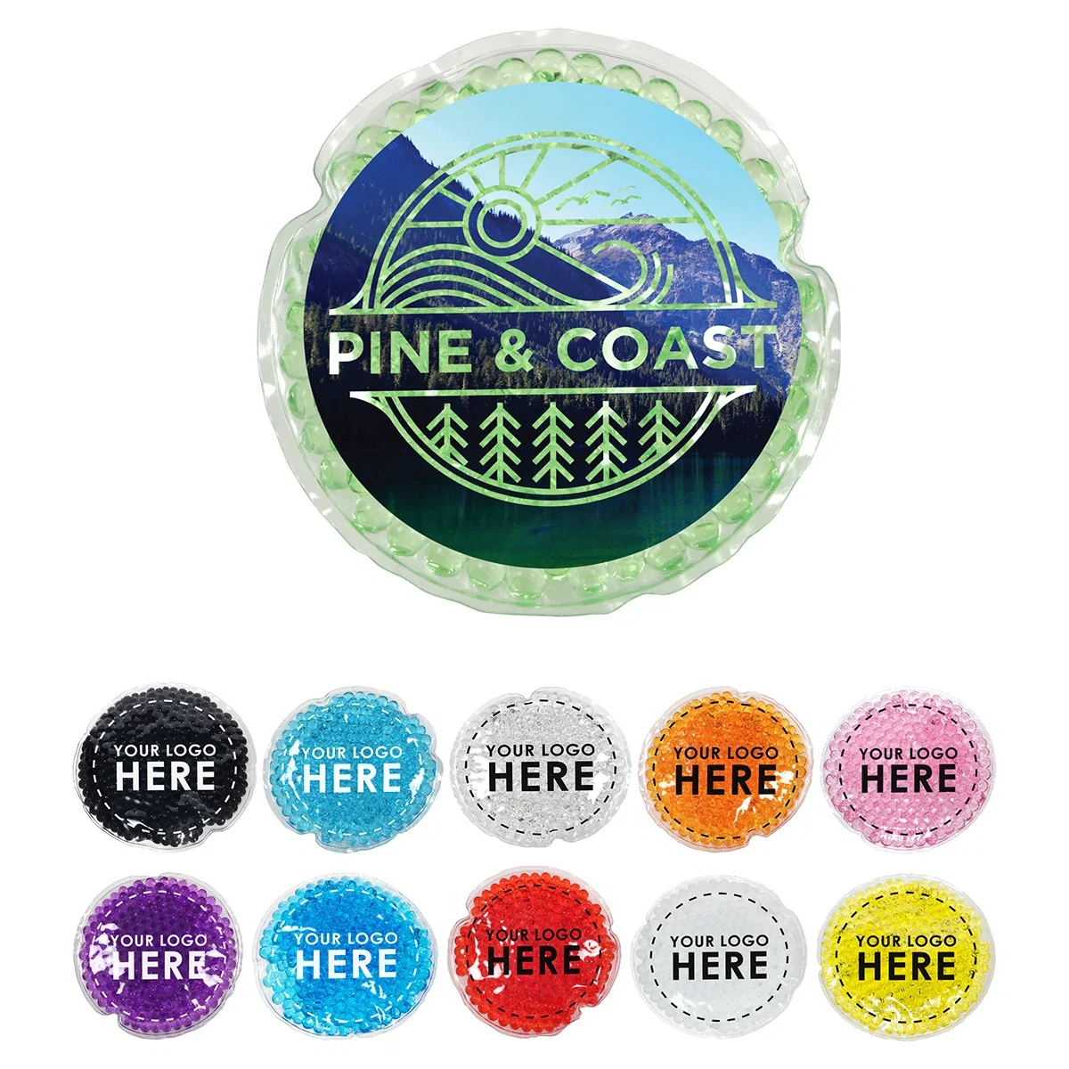 Full-Color Round Aqua Pearls Hot/Cold Pack, front view of the larger size