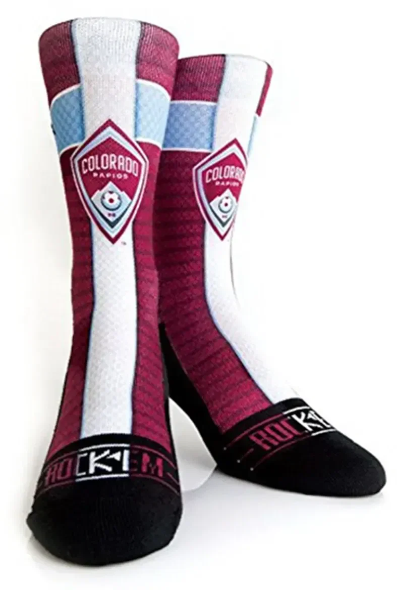 White socks decorated with an all-over full color print