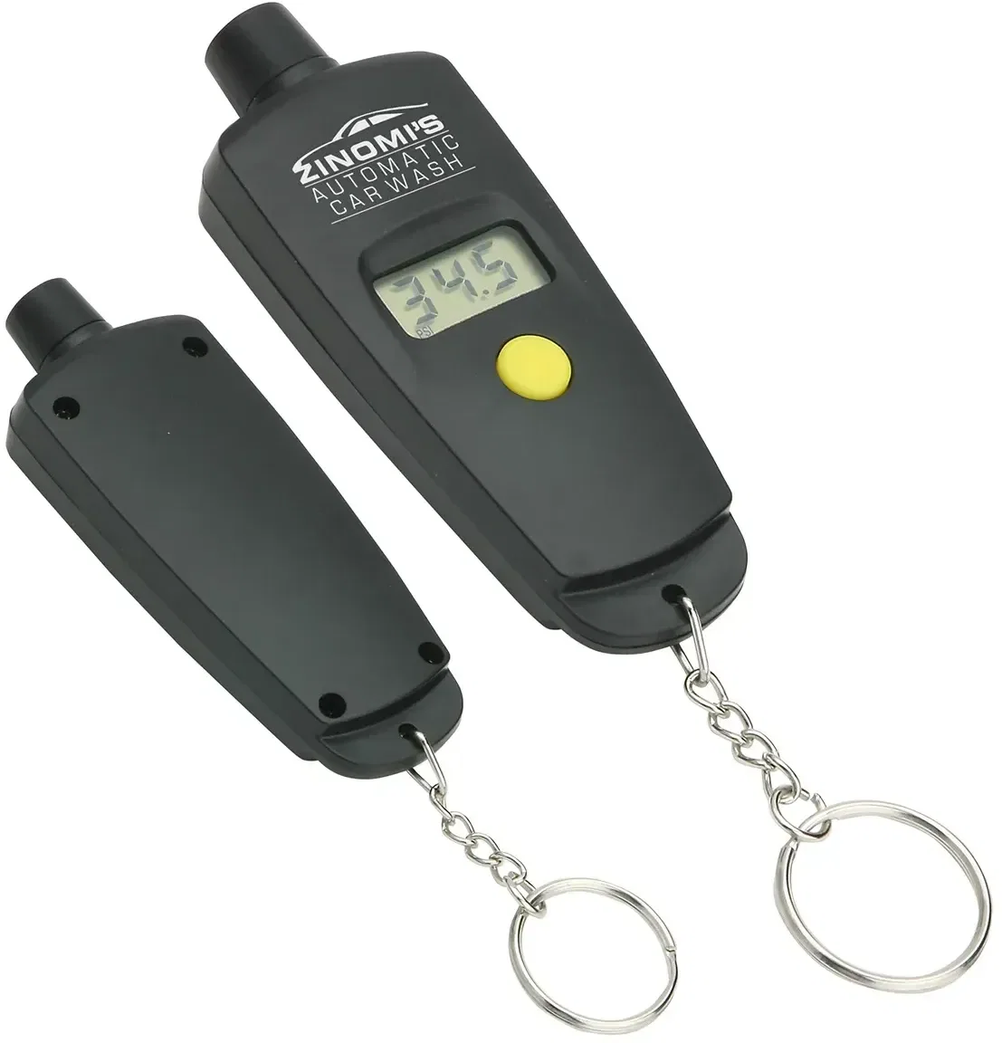 Full Service digital tire gauge, a branded promotional pressure reader with keychain clip