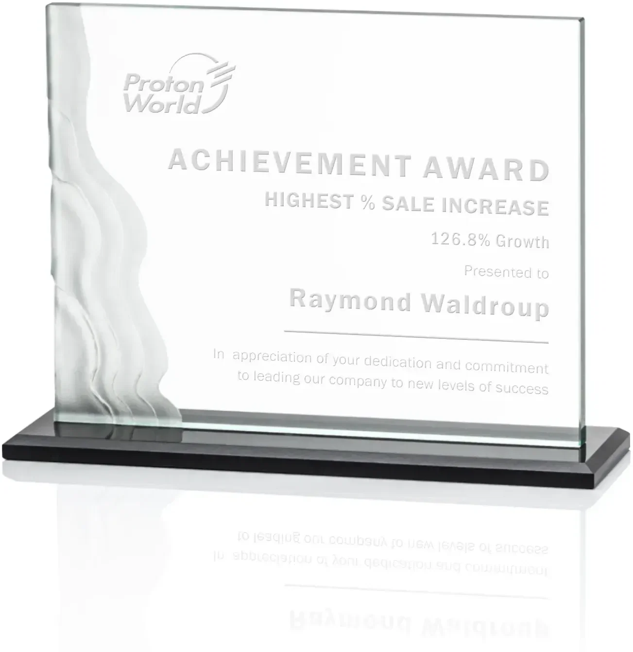 Custom Fullerton Waterfall Etched Business Award — view 2