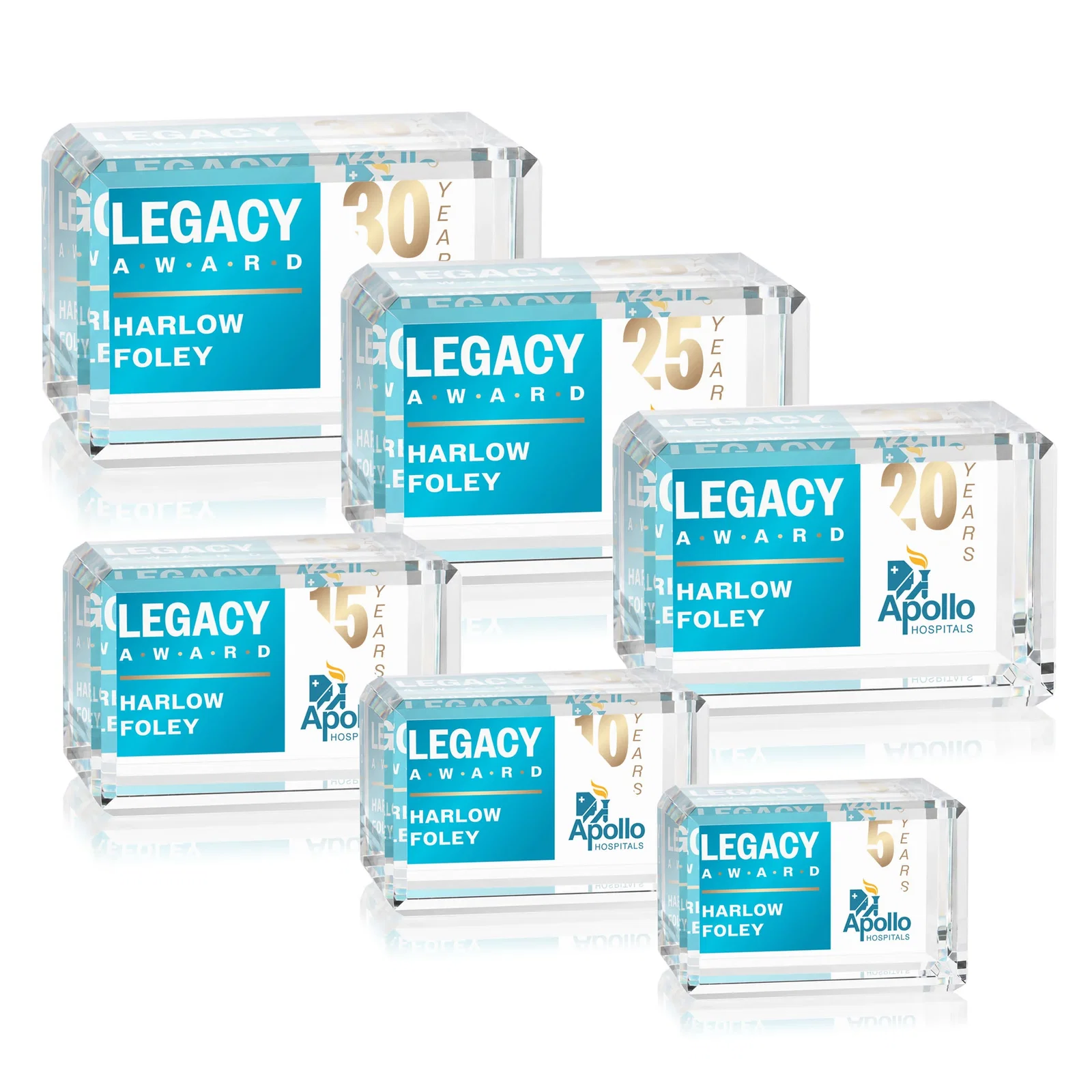 Personalized Horizontal Crystal Cube Award, 1.5"-3.5" in 6 Sizes, client appreciation gift for team milestone celebrations