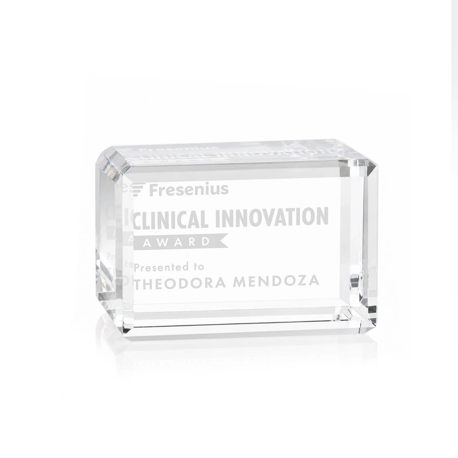 Custom Horizontal Crystal Cube Award, 1.5"-3.5" in 6 Sizes, client appreciation gift for corporate award ceremonies