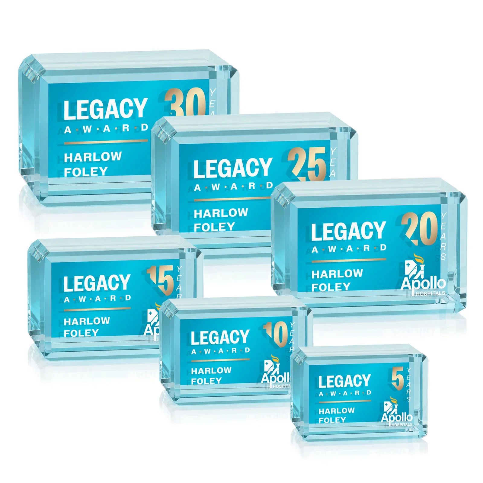 Promotional Horizontal Crystal Cube Award, 1.5"-3.5" in 6 Sizes, client appreciation gift for corporate award ceremonies