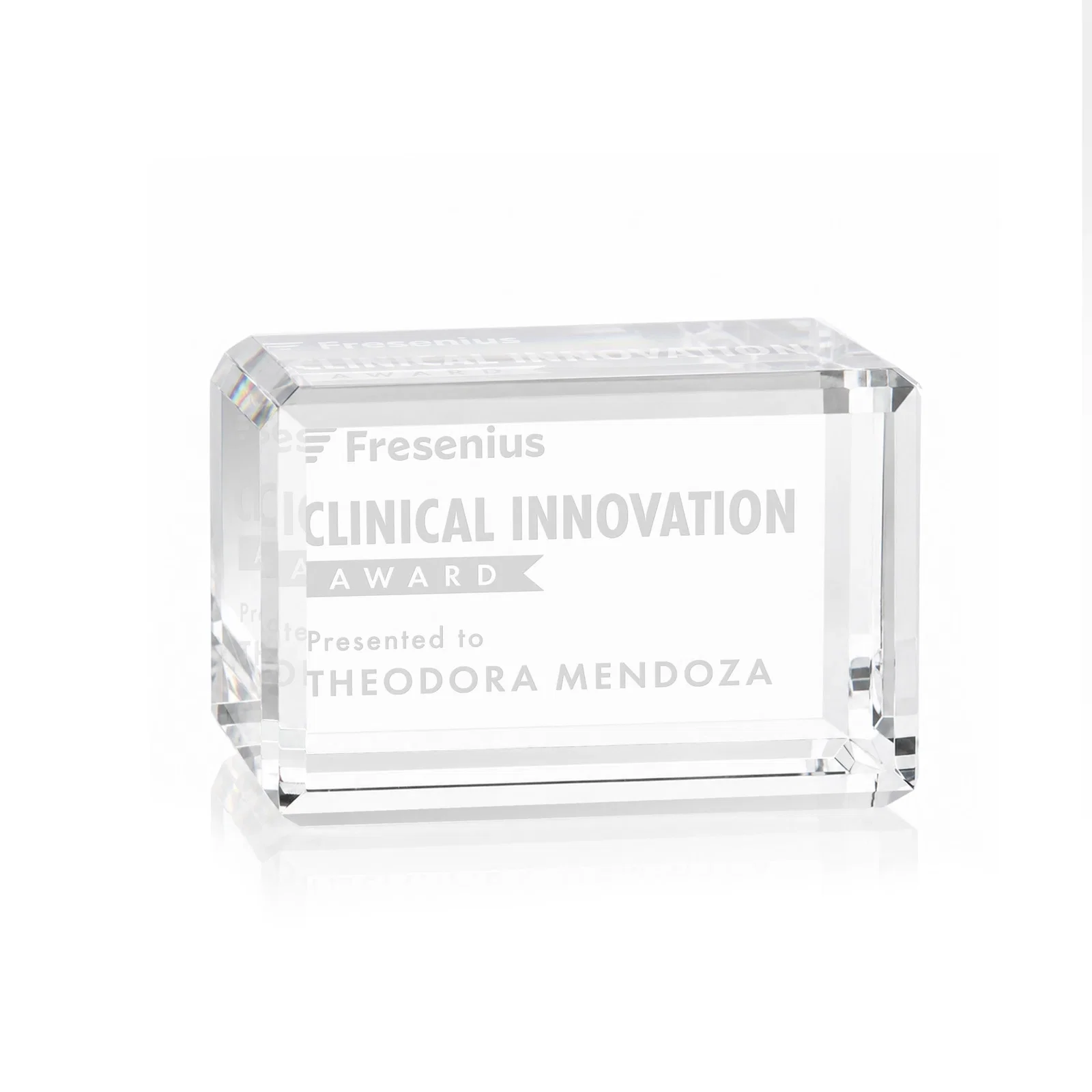 Custom Horizontal Crystal Cube Award, 1.5"-3.5" in 6 Sizes, client appreciation gift for service anniversary gifts