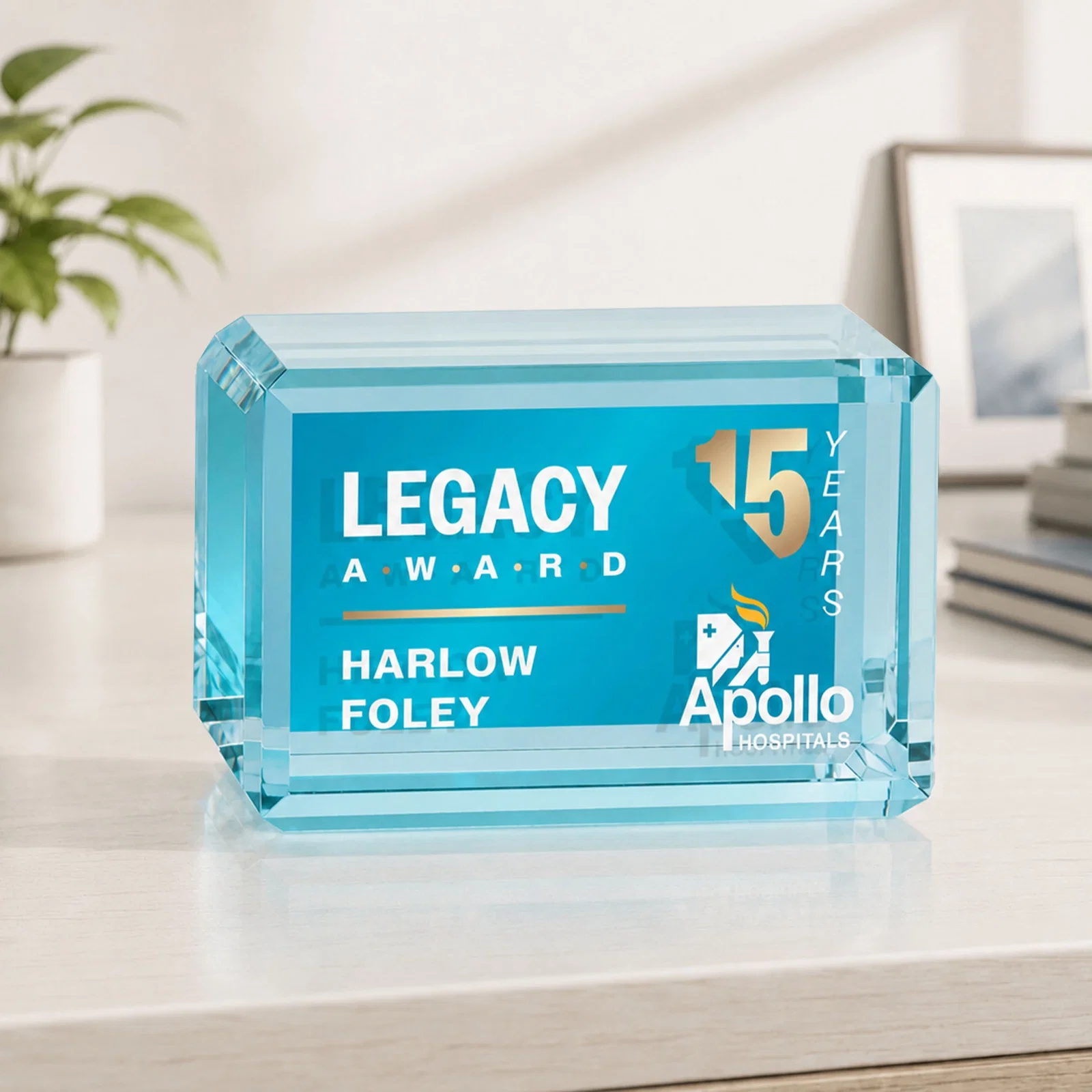 Promotional Horizontal Crystal Cube Award, 1.5"-3.5" in 6 Sizes, client appreciation gift for safety achievement programs