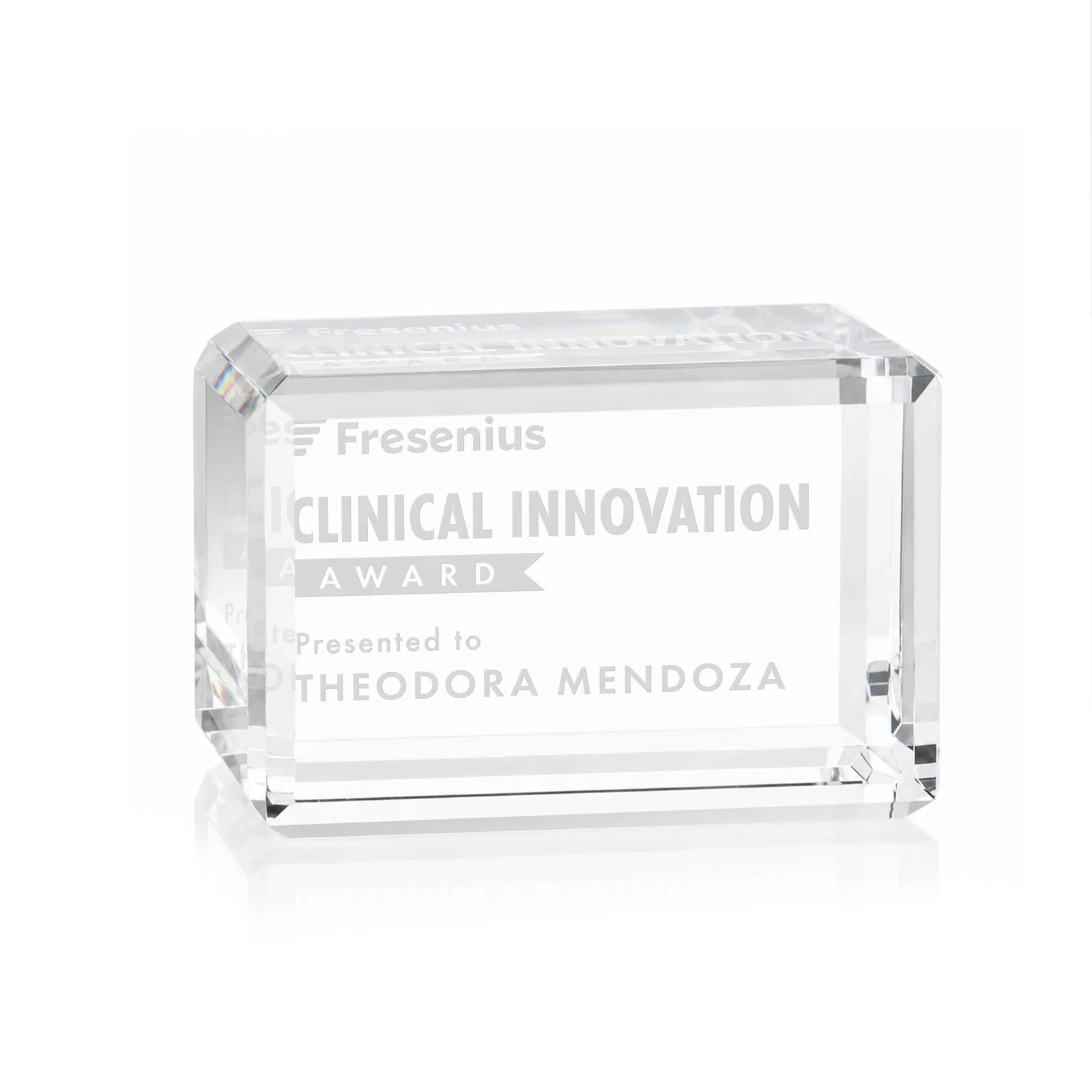 Custom Horizontal Crystal Cube Award, 1.5"-3.5" in 6 Sizes, client appreciation gift for sales achievement awards