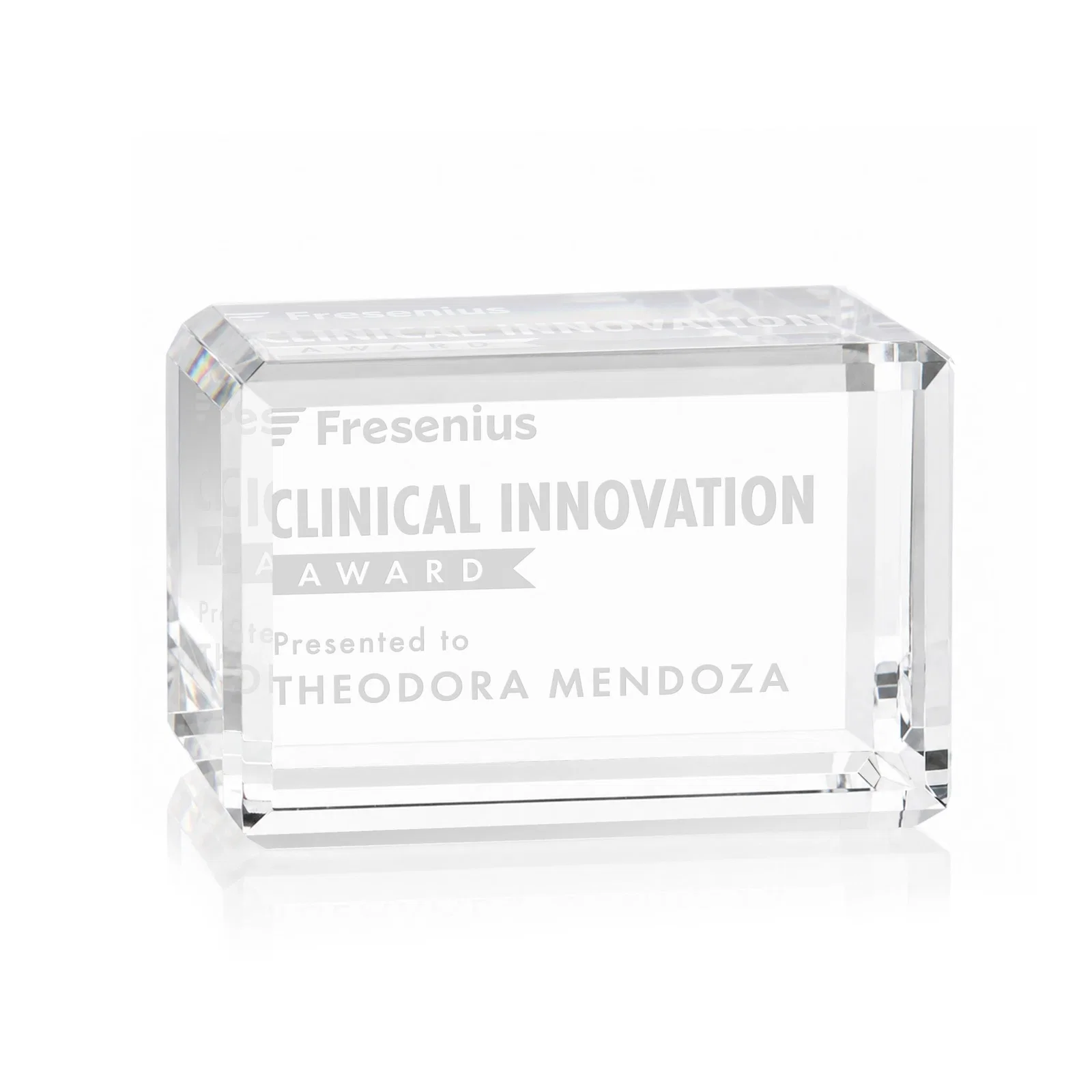Custom Horizontal Crystal Cube Award, 1.5"-3.5" in 6 Sizes, client appreciation gift for retirement presentations