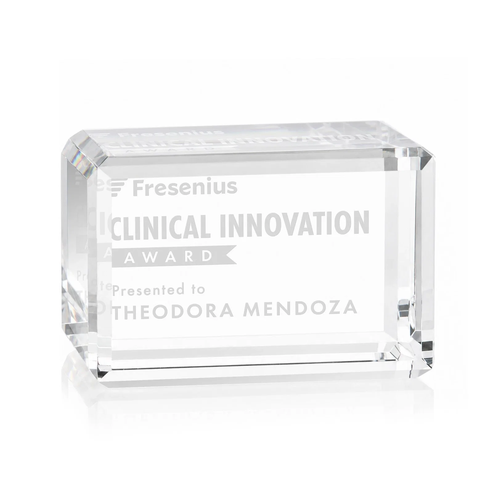 Custom Horizontal Crystal Cube Award, 1.5"-3.5" in 6 Sizes, client appreciation gift for team milestone celebrations