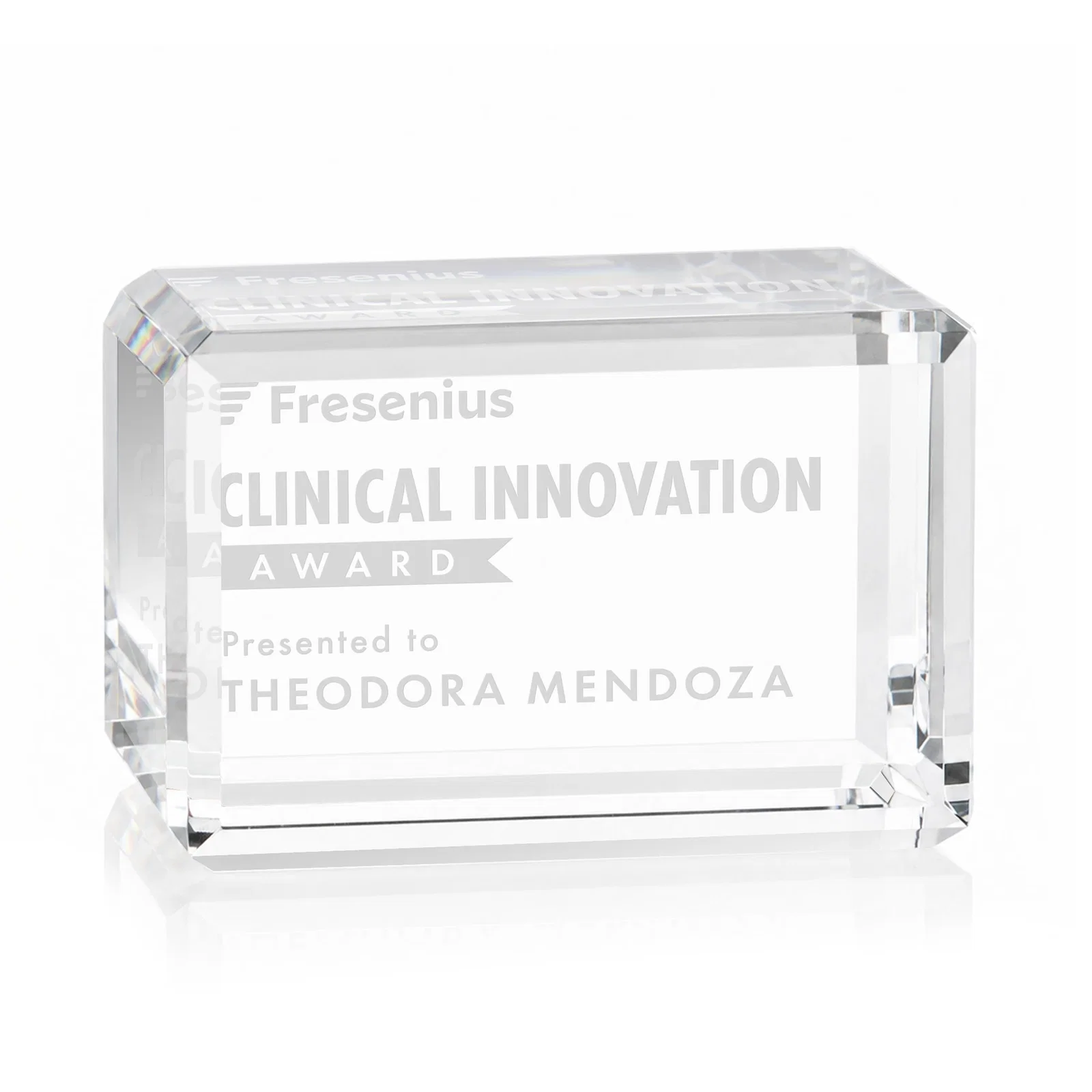 Custom Horizontal Crystal Cube Award, 1.5"-3.5" in 6 Sizes, client appreciation gift for donor appreciation