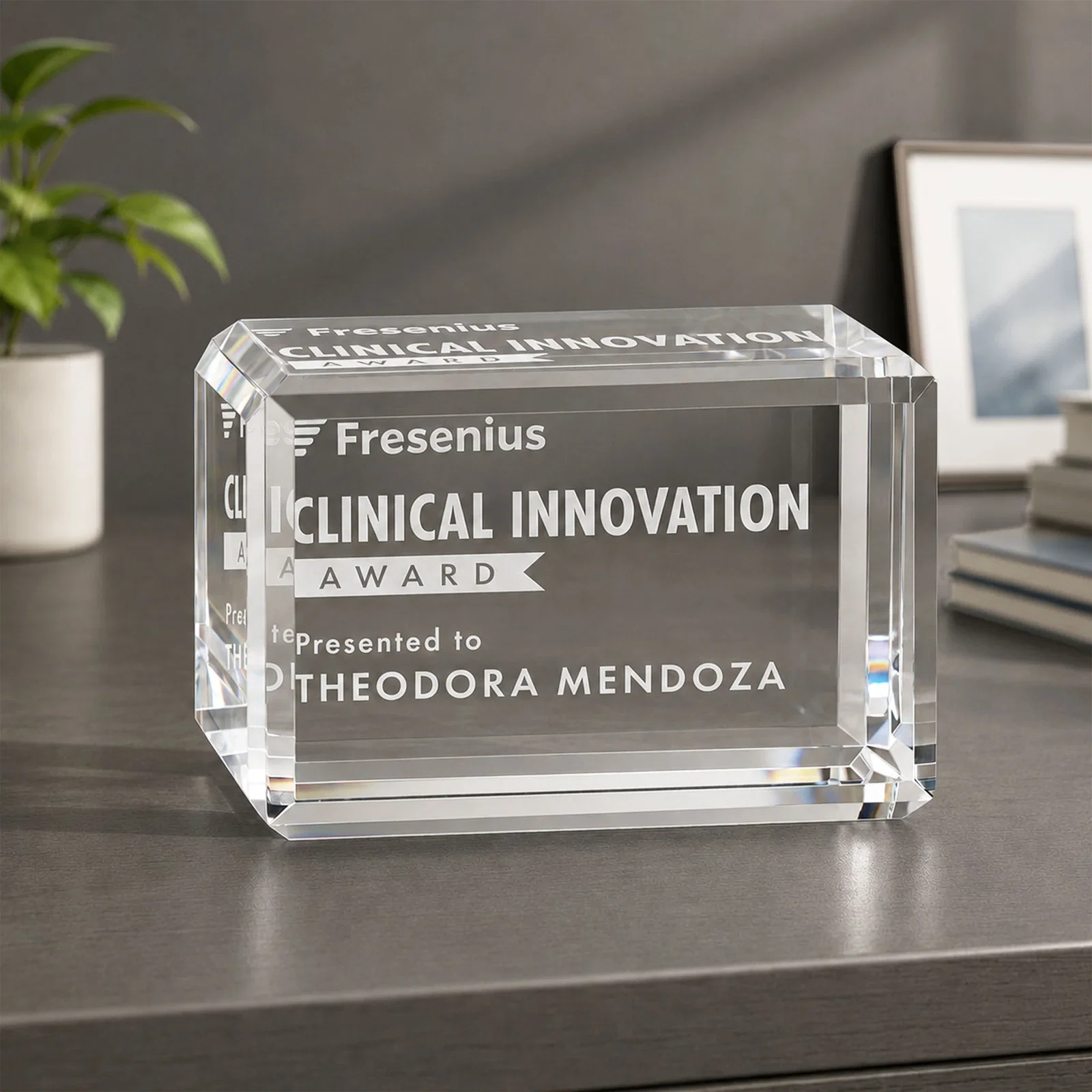 Custom Horizontal Crystal Cube Award, 1.5"-3.5" in 6 Sizes, client appreciation gift for safety achievement programs