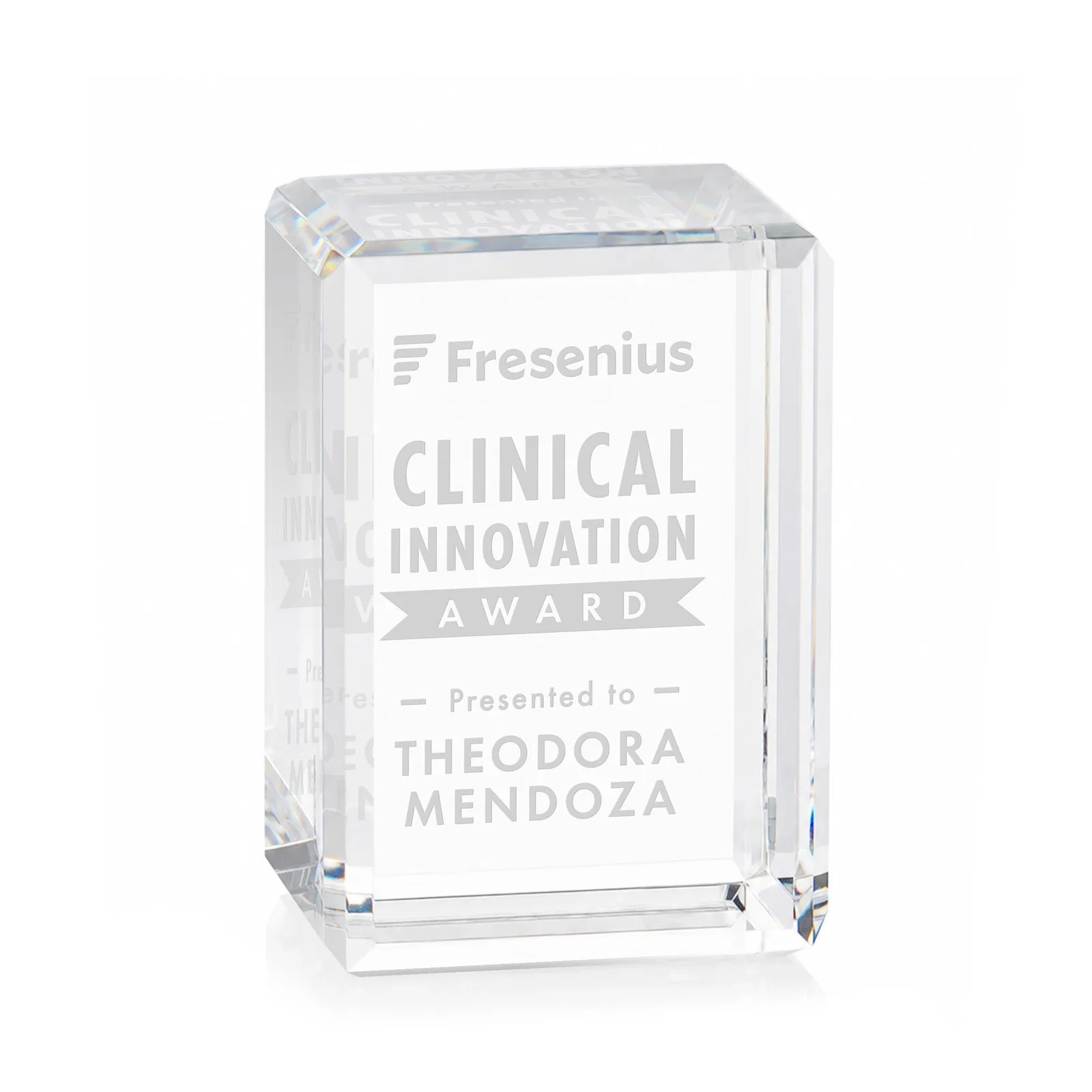 Custom Vertical Crystal Cube Award, 1.5"-3.5" in 6 Sizes, client appreciation gift for retirement presentations