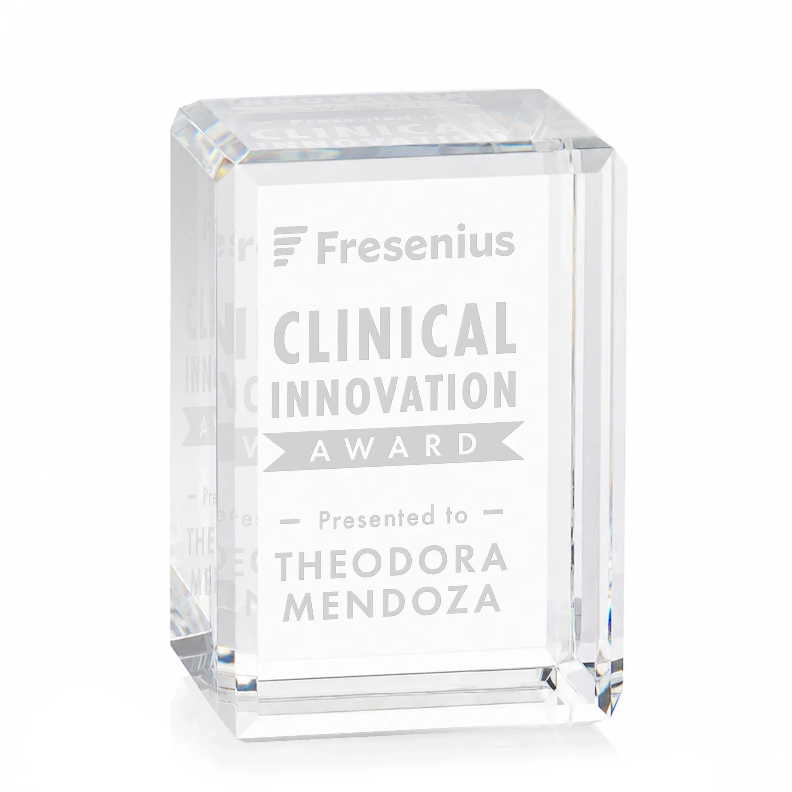 Custom Vertical Crystal Cube Award, 1.5"-3.5" in 6 Sizes, client appreciation gift for donor appreciation