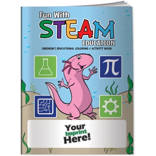 Fun with STEAM Education Coloring Book back cover showing free imprint area for logo
