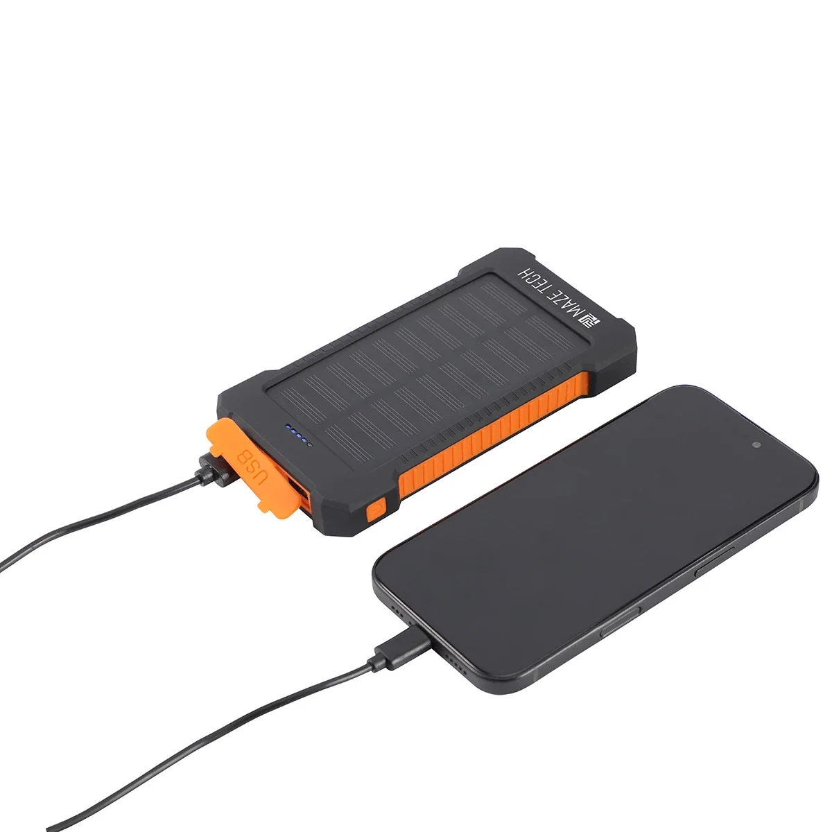 Close-up of the Fusion Power Bank's solar panel and logo imprint area
