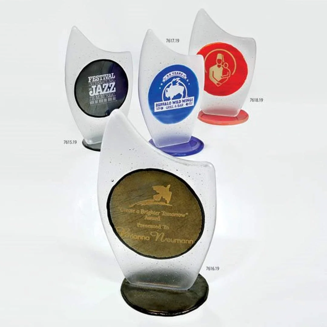 Custom Glass Peak Award With Frosted Finish Over Fused Color for employee recognition