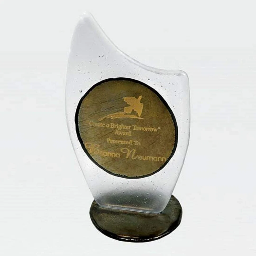 Custom Glass Peak Award With Frosted Finish Over Fused Color for service anniversary gifts