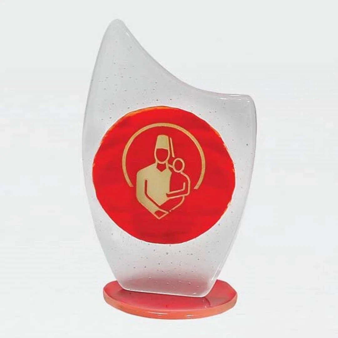 Custom Glass Peak Award With Frosted Finish Over Fused Color for sales achievement awards
