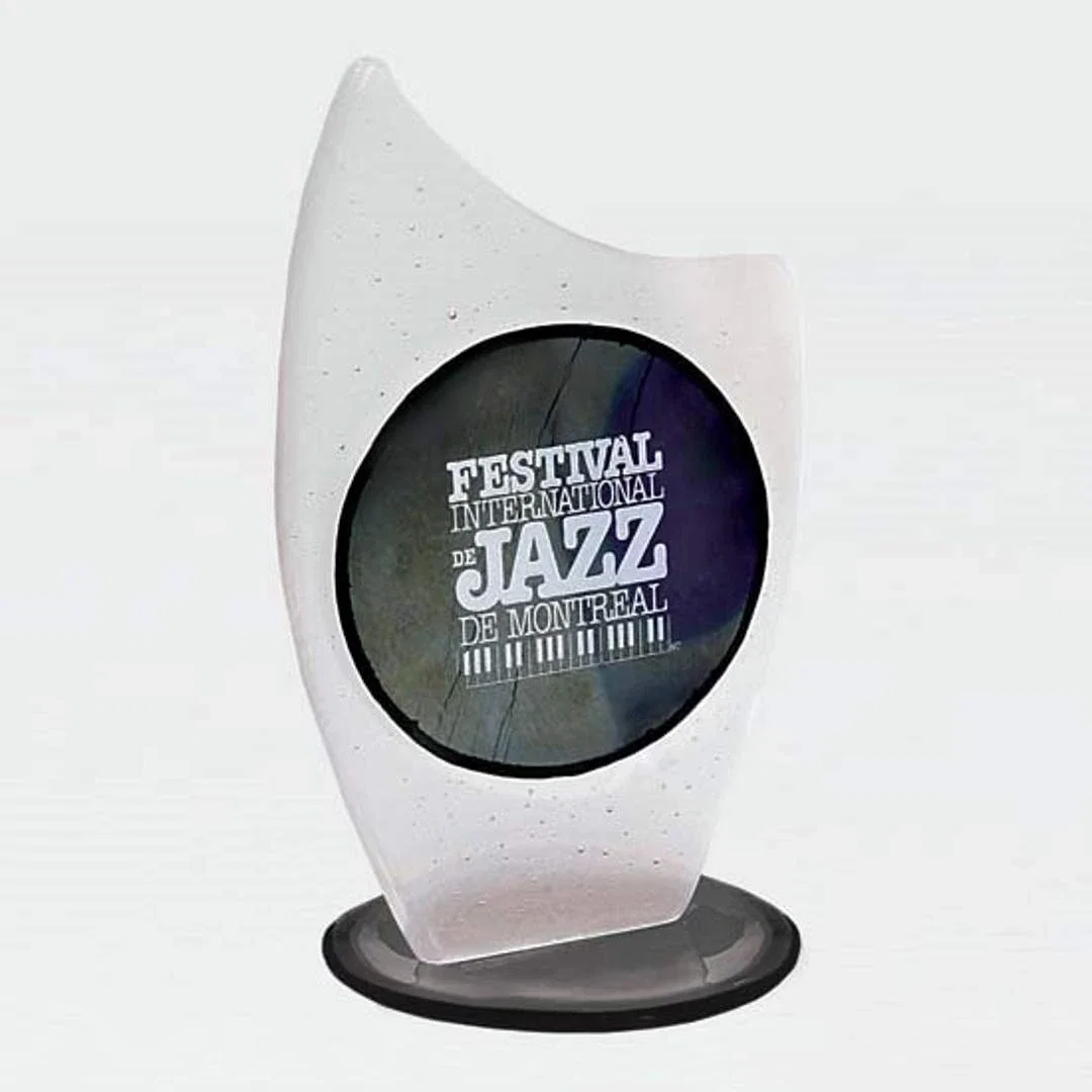 Custom Glass Peak Award With Frosted Finish Over Fused Color for retirement presentations