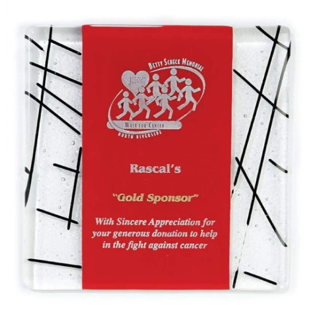 Custom Fused Art Glass Plaque With Transparent Wall-Blending Cutouts for sales achievement awards