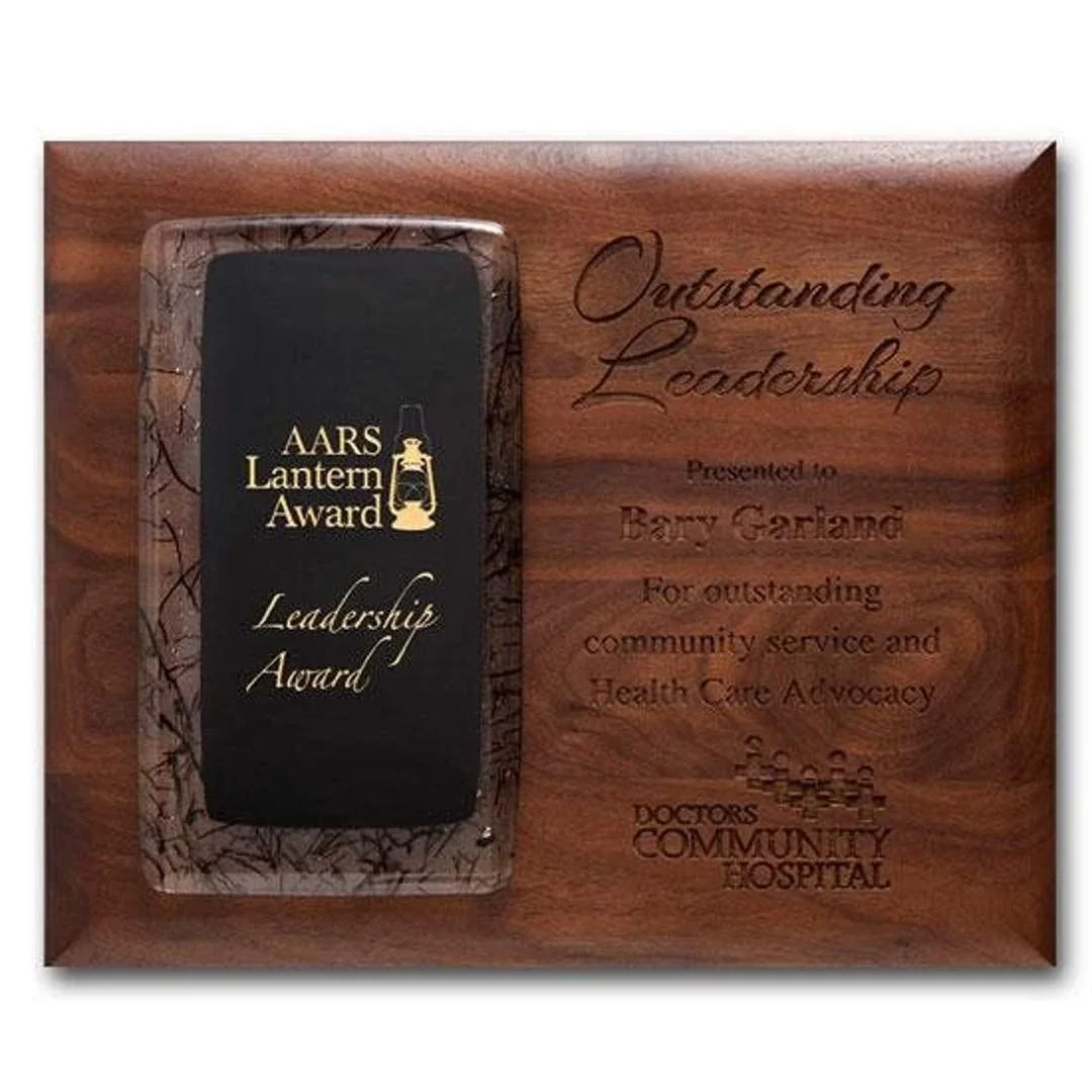 Custom Fused Art Glass Plaque on Walnut With Acrylic Spacer for team milestone celebrations
