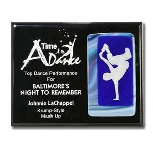 Fused Art Glass Plaque on Piano Finish Wood With Acrylic Spacer