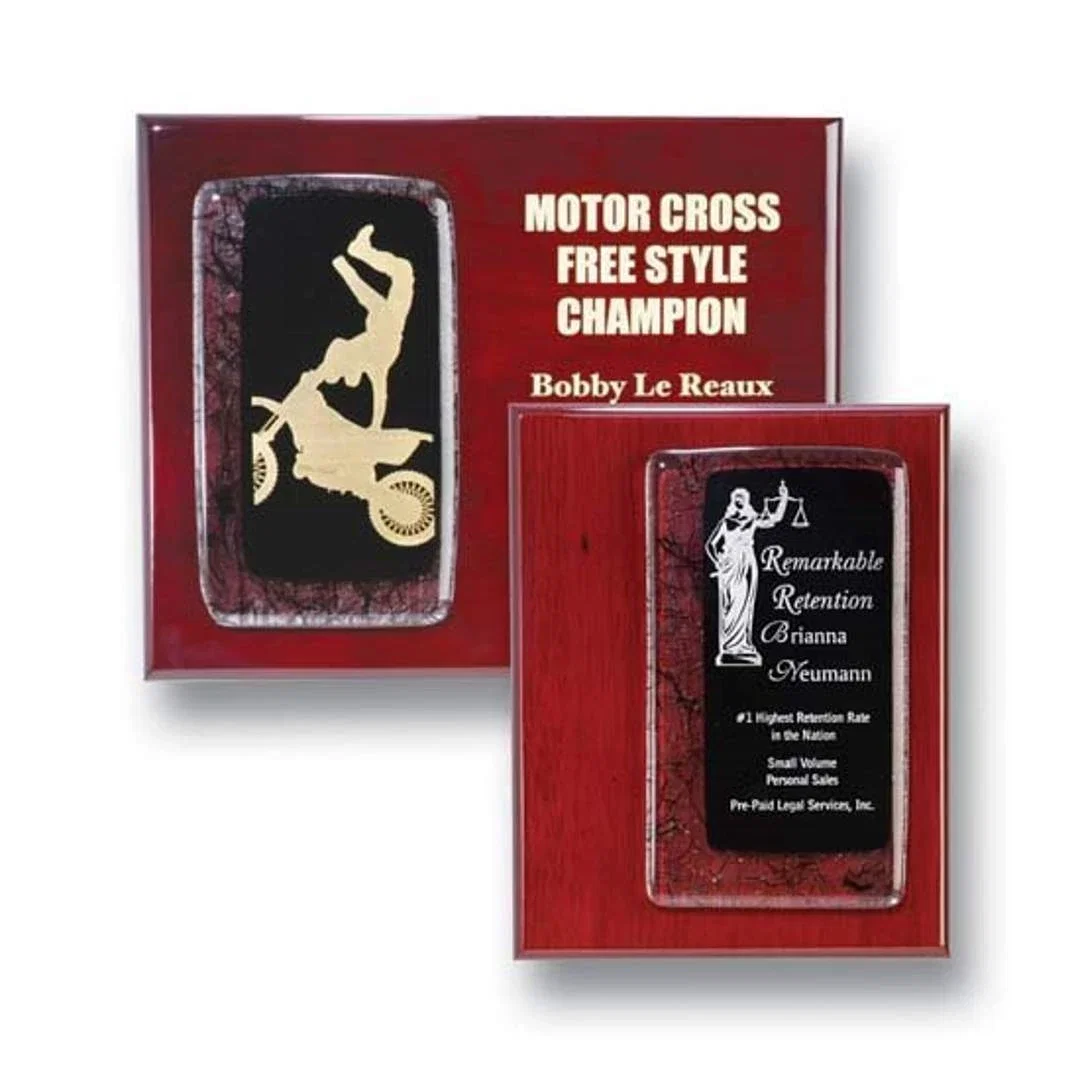 Custom Fused Art Glass Plaque on Piano Finish Wood With Acrylic Spacer for team milestone celebrations