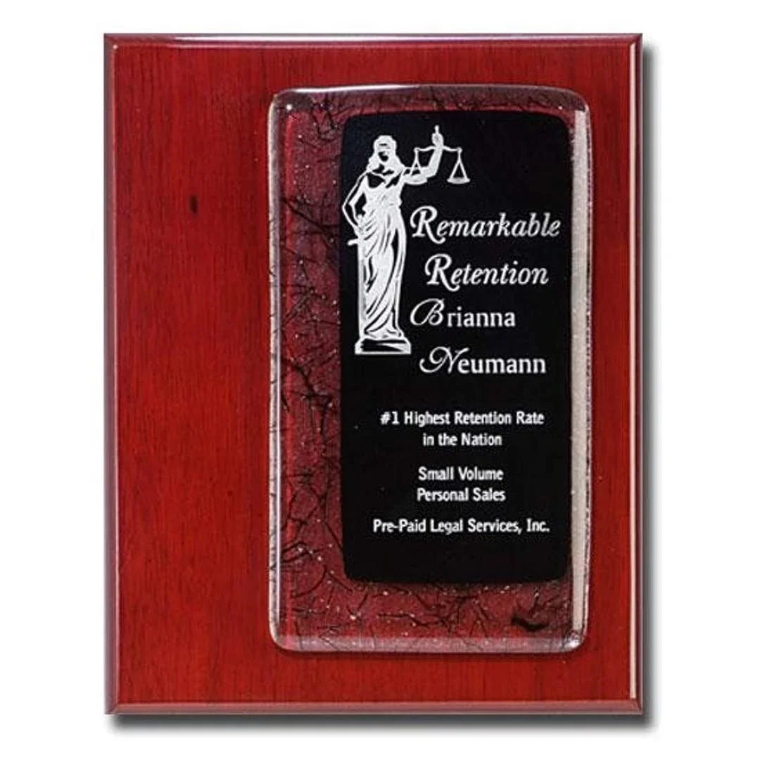 Custom Fused Art Glass Plaque on Piano Finish Wood With Acrylic Spacer for donor appreciation