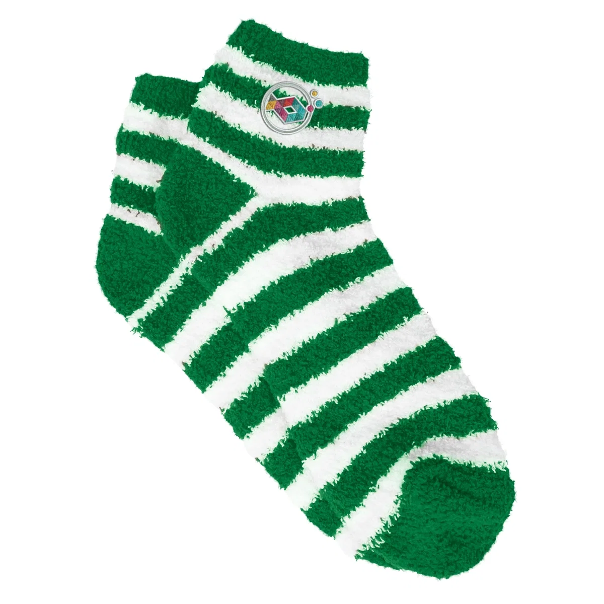 Fuzzy striped socks displayed as a matching pair