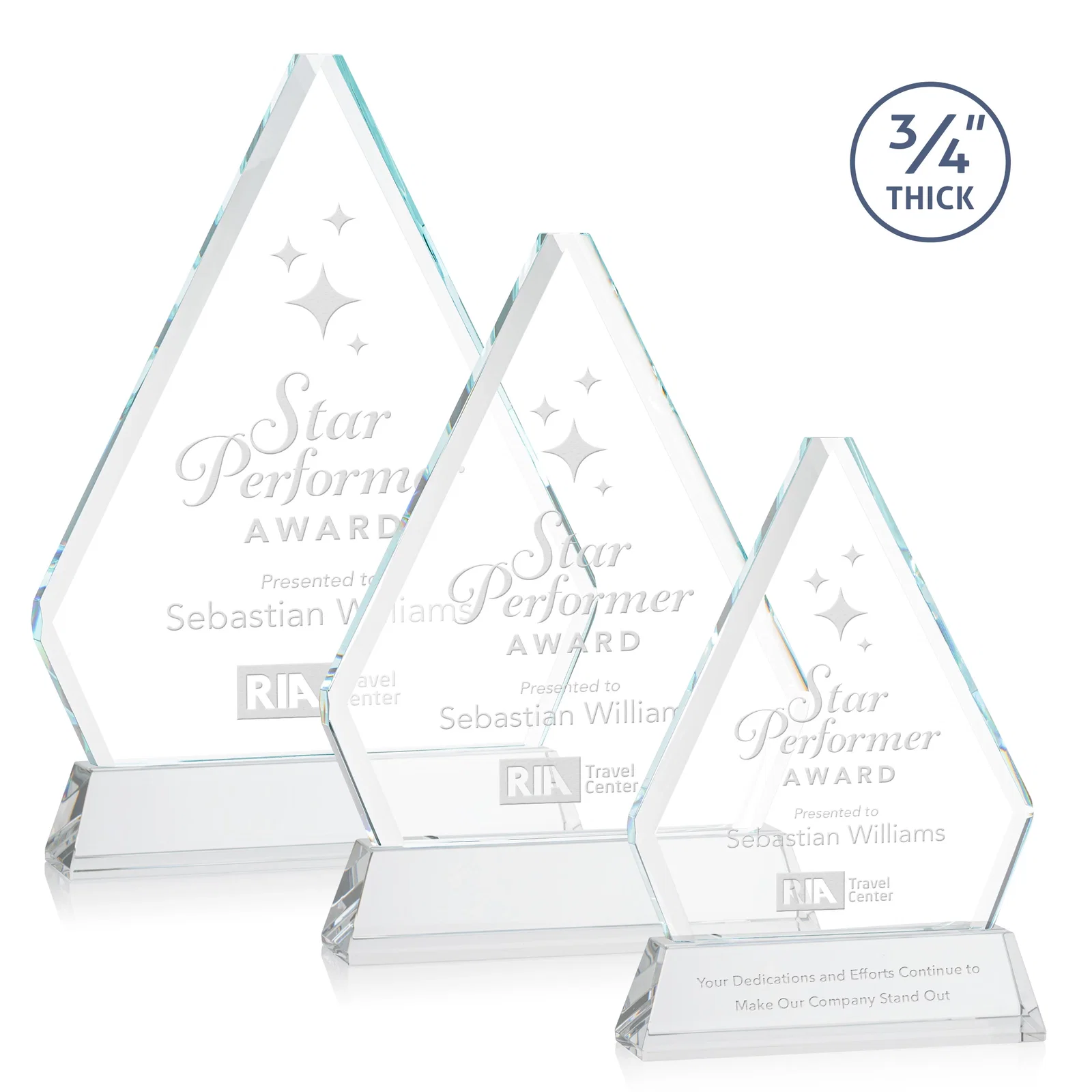 Custom Starfire Crystal Diamond Award with Base Inscription on Tall Base, awards for employee recognition