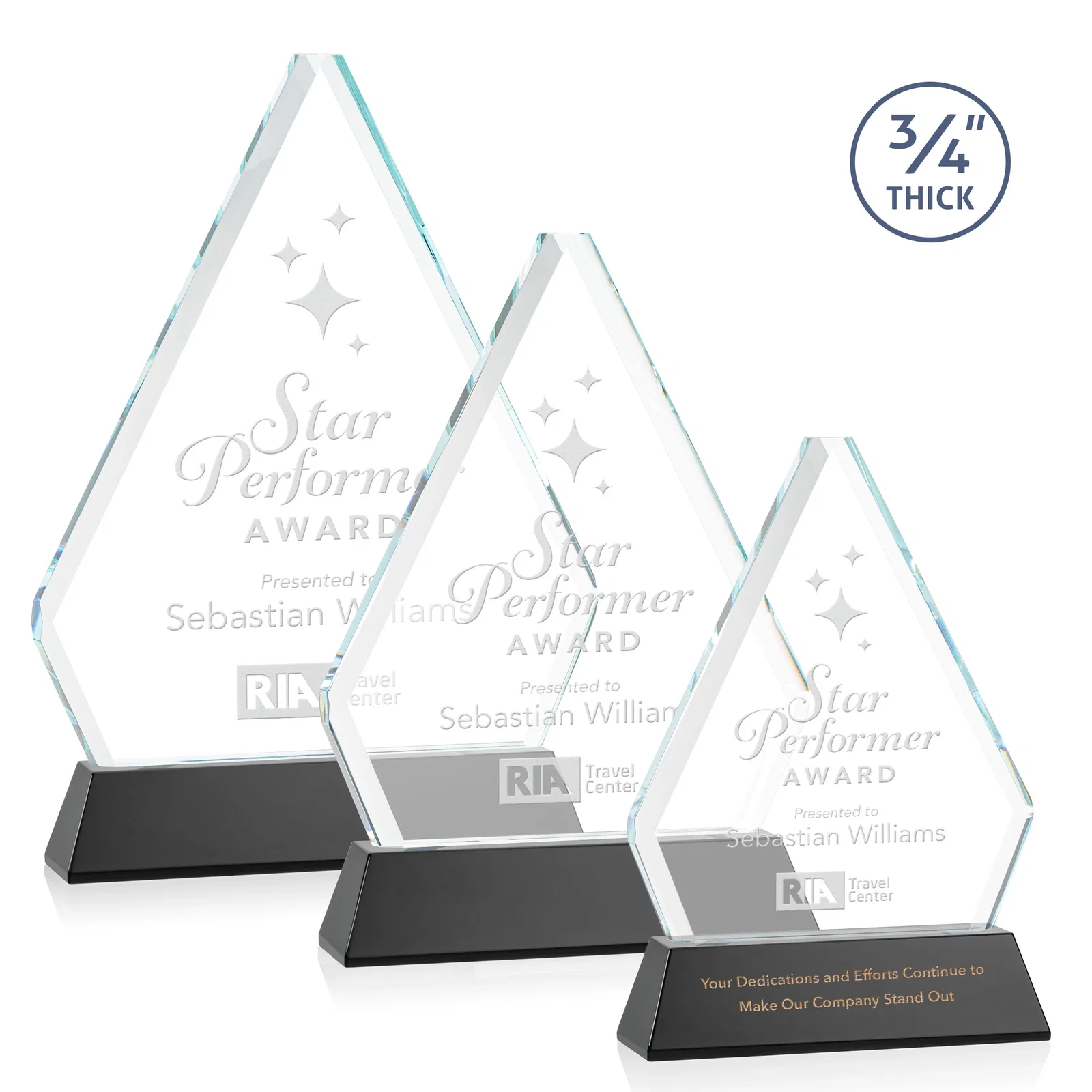 Personalized Starfire Crystal Diamond Award with Base Inscription on Tall Base, awards for employee recognition