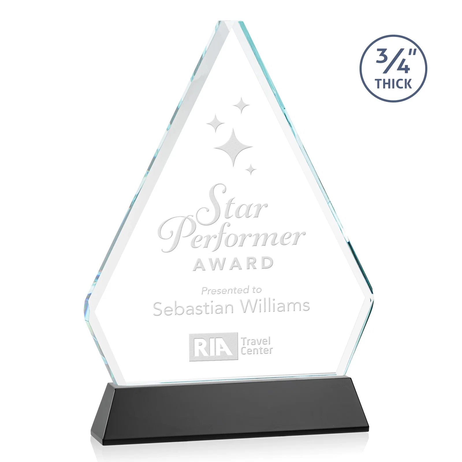 Personalized Starfire Crystal Diamond Award with Base Inscription on Tall Base, awards for sales achievement awards