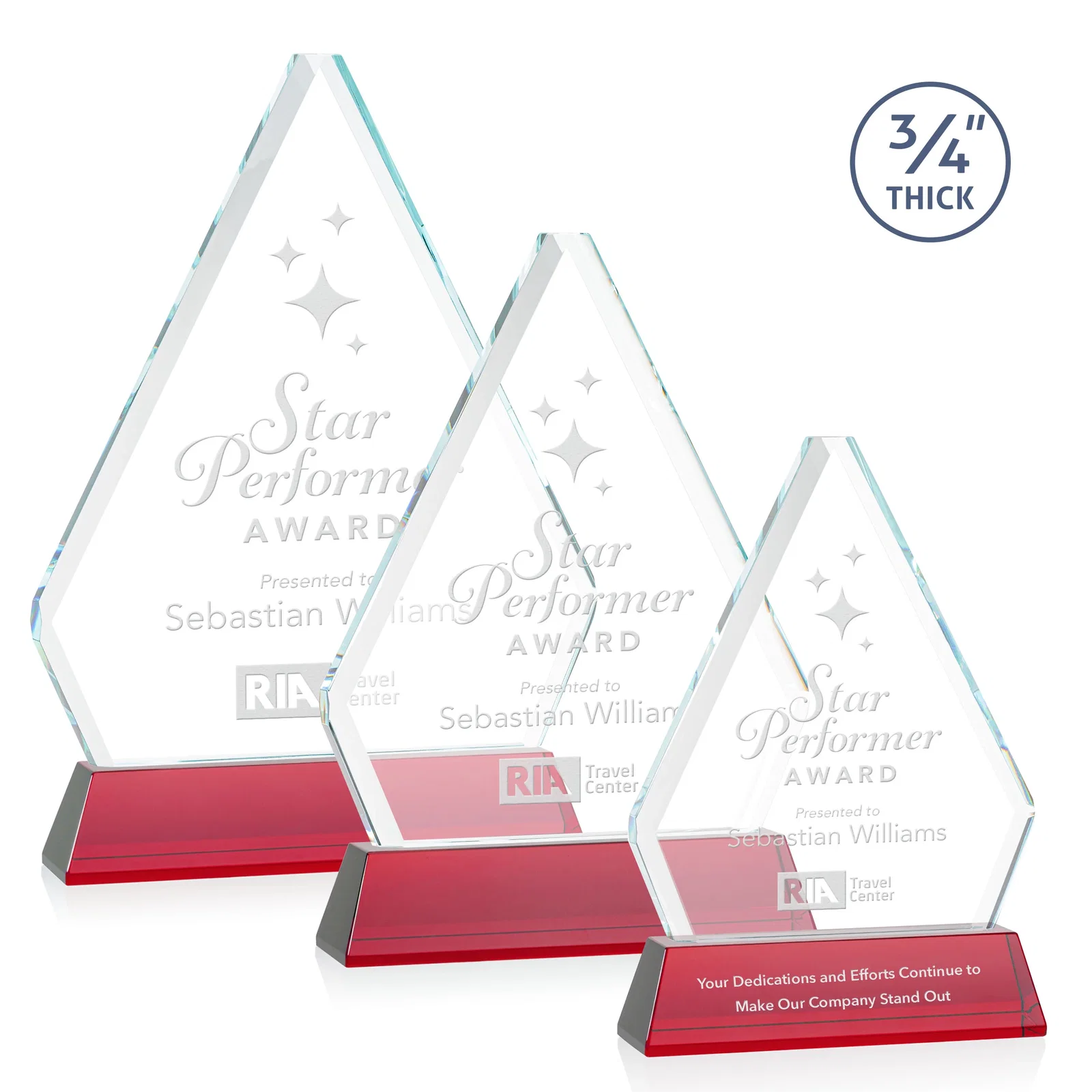 Personalized Starfire Crystal Diamond Award with Base Inscription on Tall Base, awards for safety achievement programs